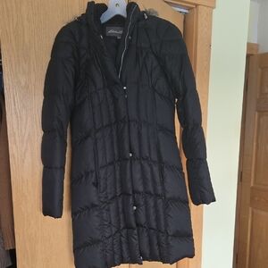 Eddie Bauer Women's Black Down Parka with Detachable Faux Fur Hood